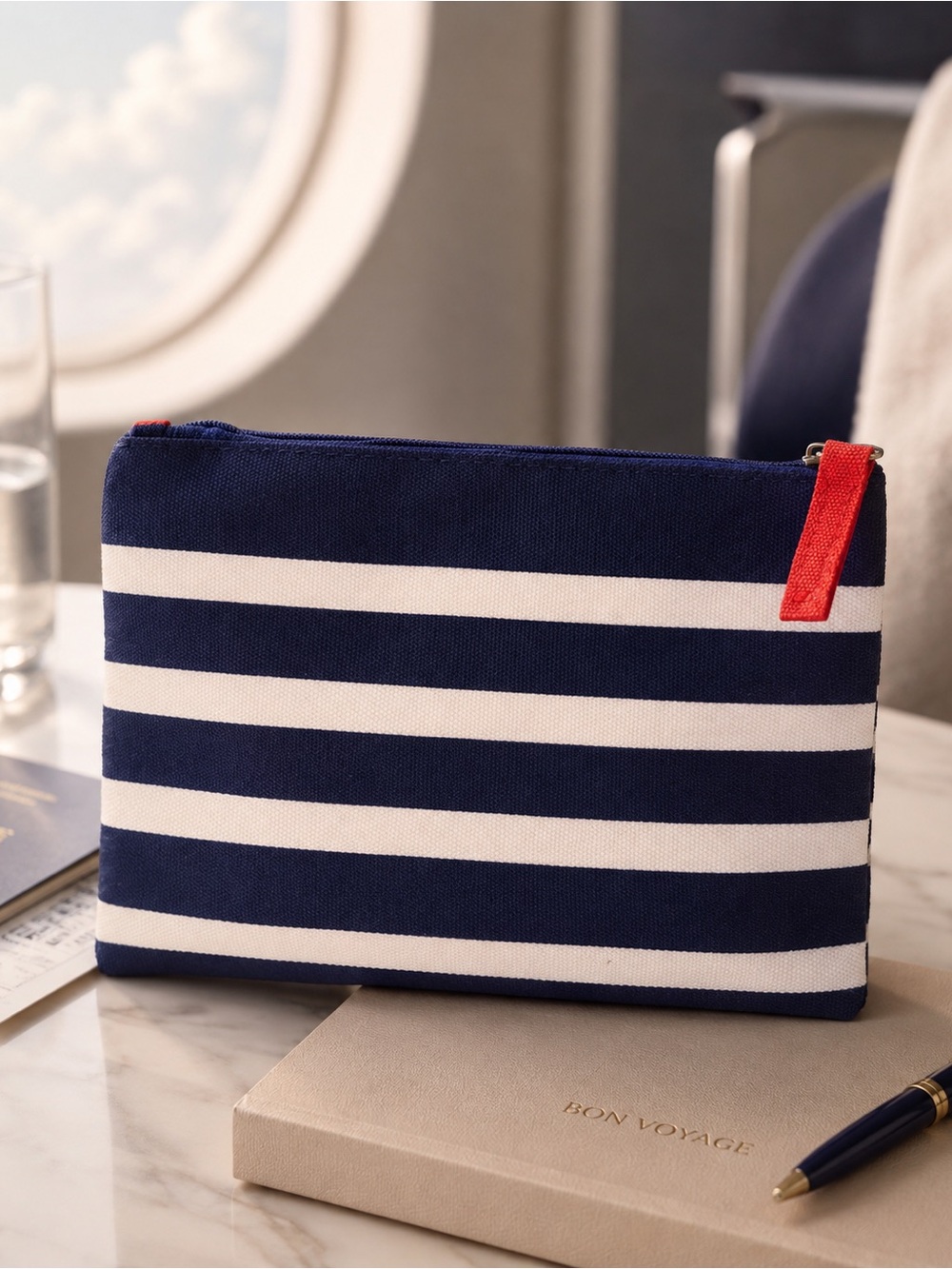 Air France New Business Class Striped Travel Amenity Pouch Zipper Case